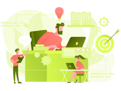 Ilustração de pessoas trabalhando em uma agência de marketing Ilustração de pessoas trabalhando em uma agência de marketing digital